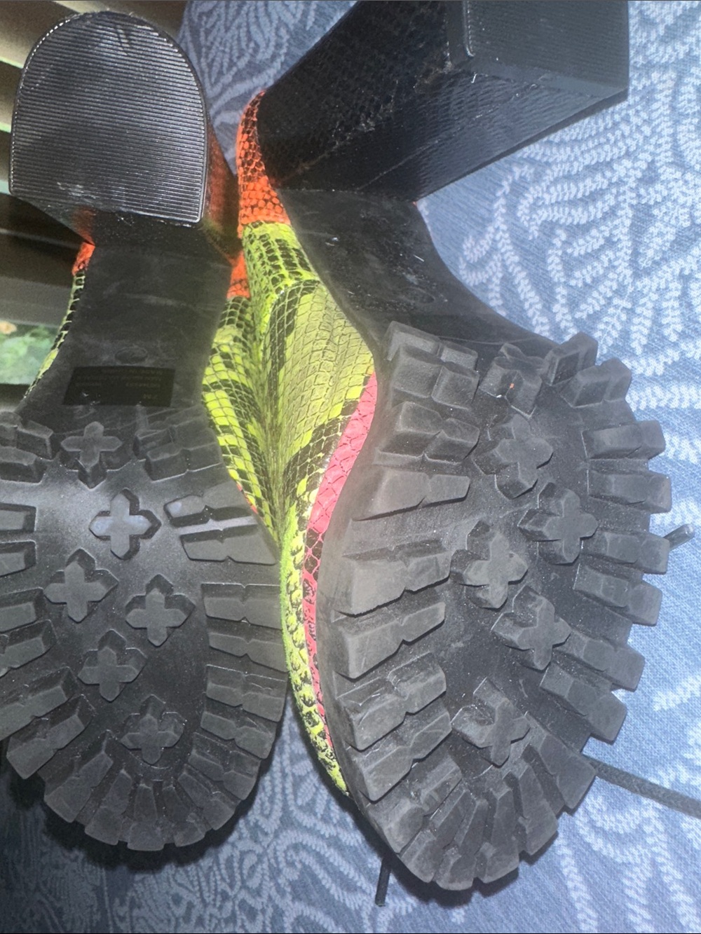 Cape Robbin Neon Green Pink Orange Snake-Print Lace-Up Platform Boots - Picture 5 of 5